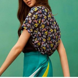 Anthropologie X Delpozo Navy Floral Blouse